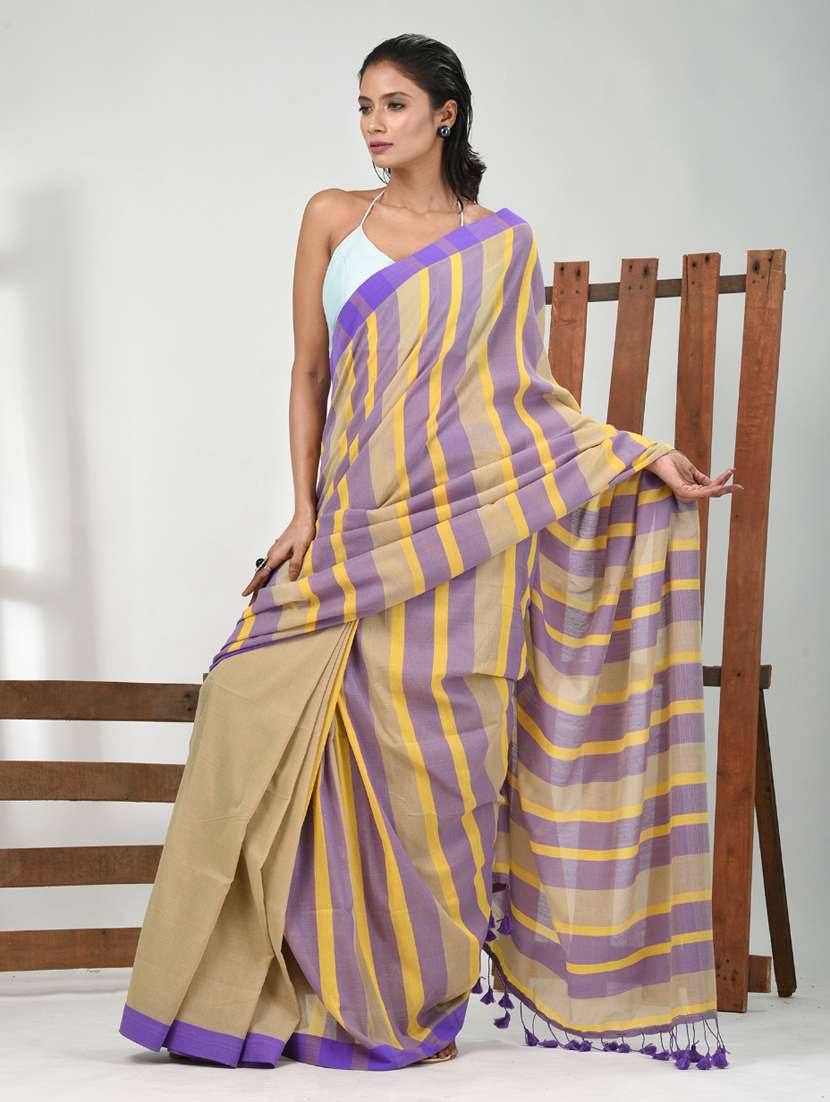 women striped handloom saree with blouse