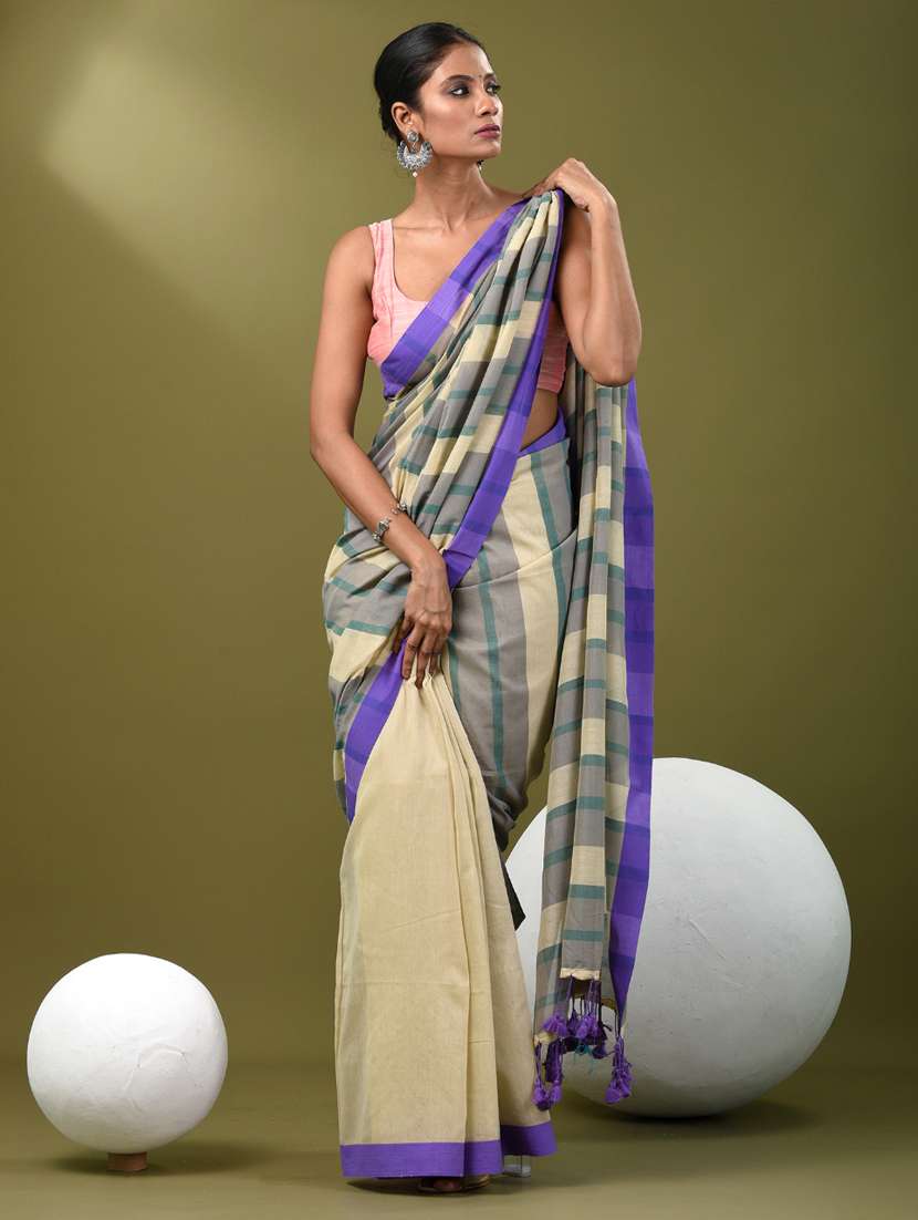 women striped handloom saree with blouse