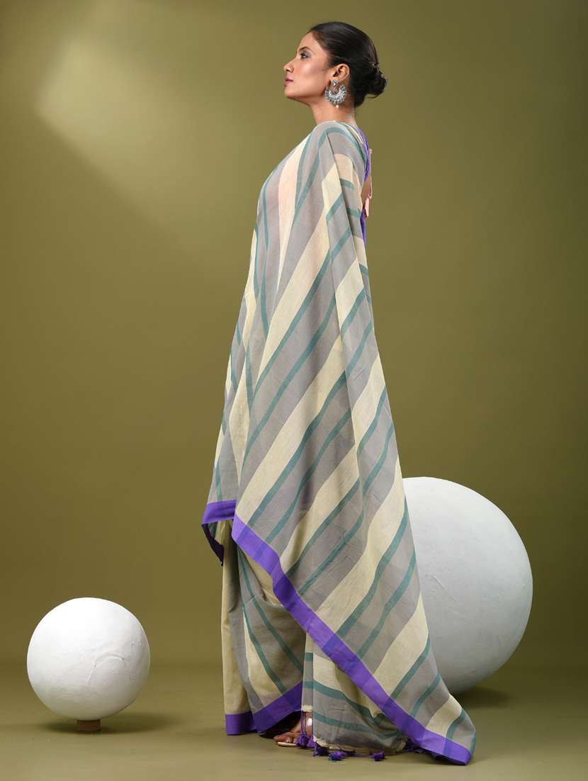 women striped handloom saree with blouse - 21839800 -  Standard Image - 2