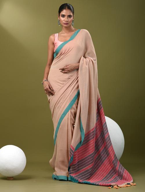 women solid handloom saree with blouse - 21839803 -  Standard Image - 0