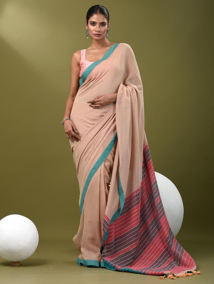 women solid handloom saree with blouse - 21839803 -  Zoom Image - 0