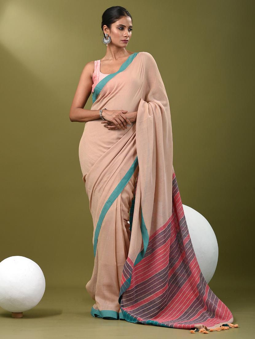women solid handloom saree with blouse - 21839803 - Standard Image - 2