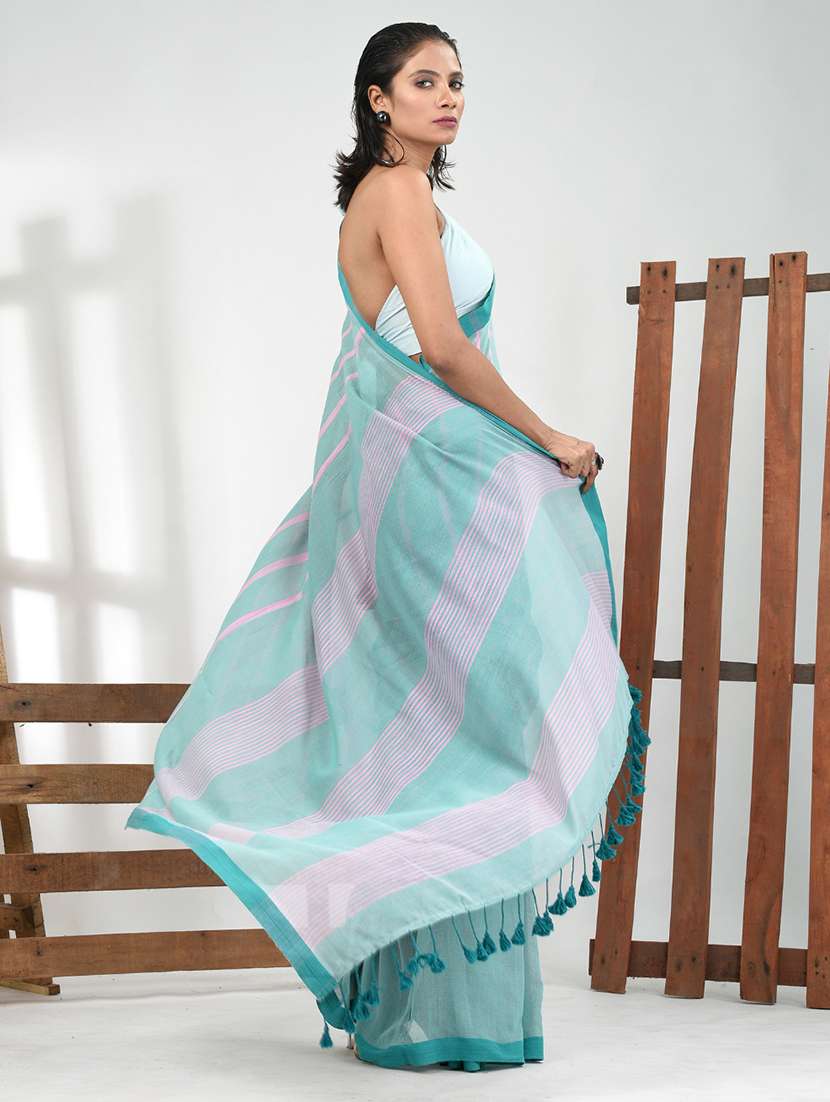 women striped handloom saree with blouse - 21839805 -  Standard Image - 2