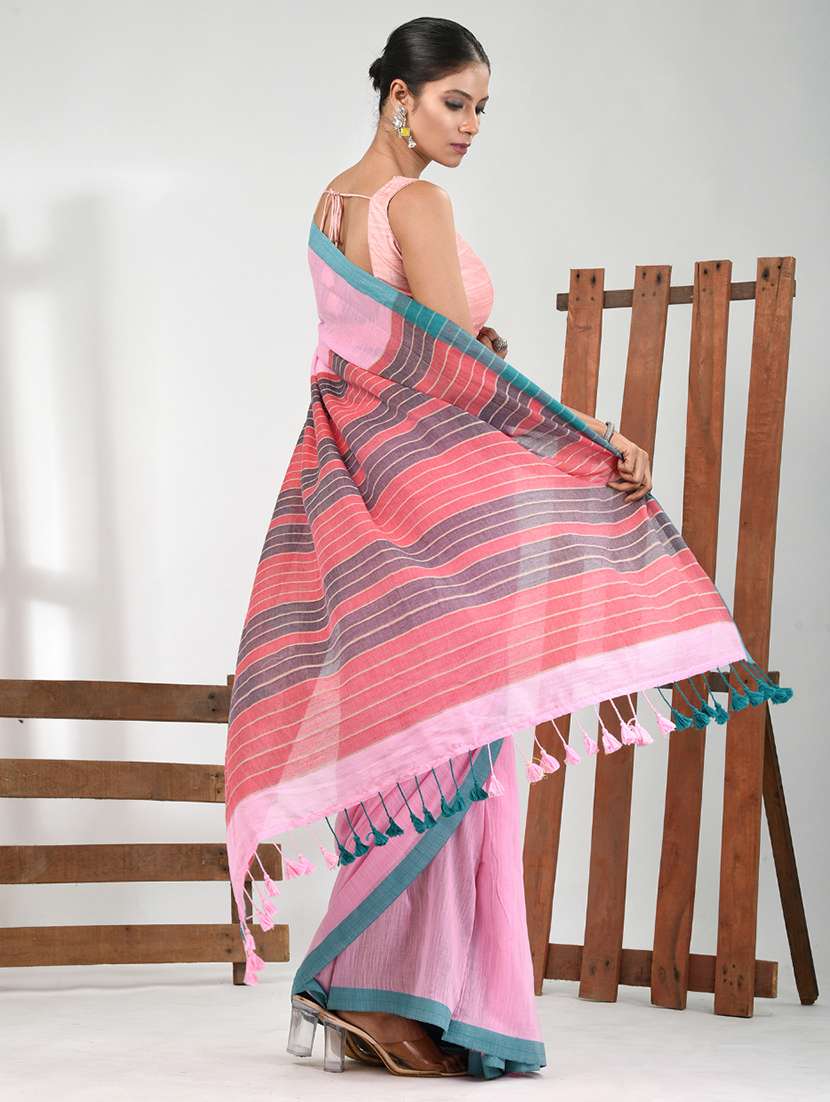 women pink handloom saree with blouse - 21839807 -  Standard Image - 2