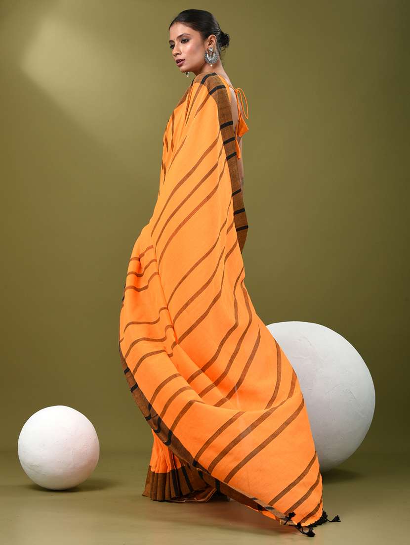 women orange handloom saree with blouse - 21839808 -  Standard Image - 2