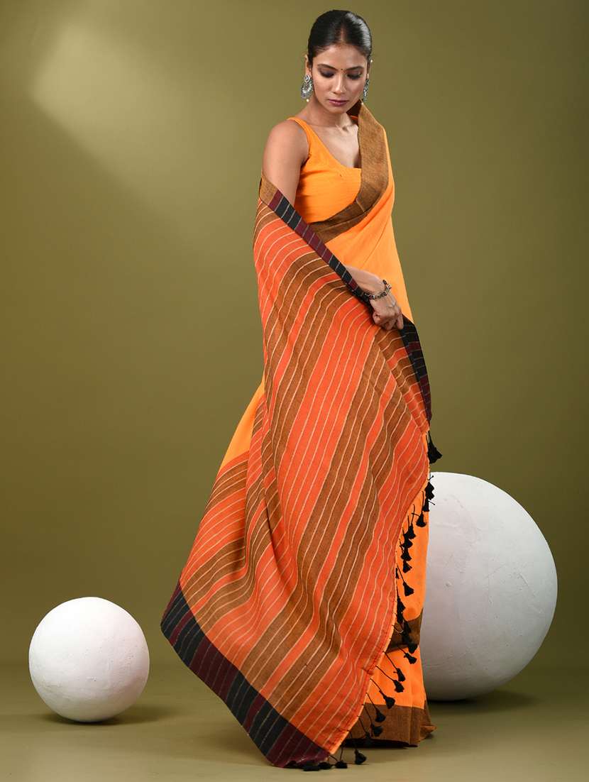 women orange handloom saree with blouse - 21839810 -  Standard Image - 2