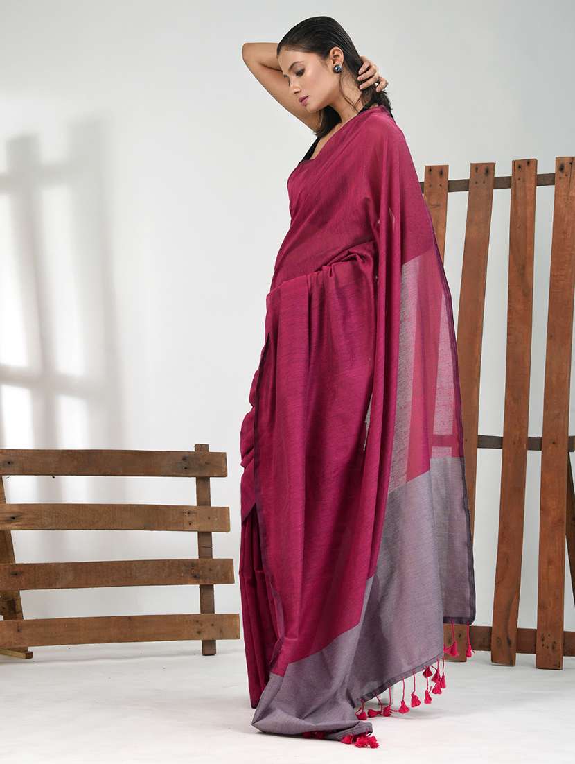 women solid handloom saree with blouse - 21839813 -  Standard Image - 2