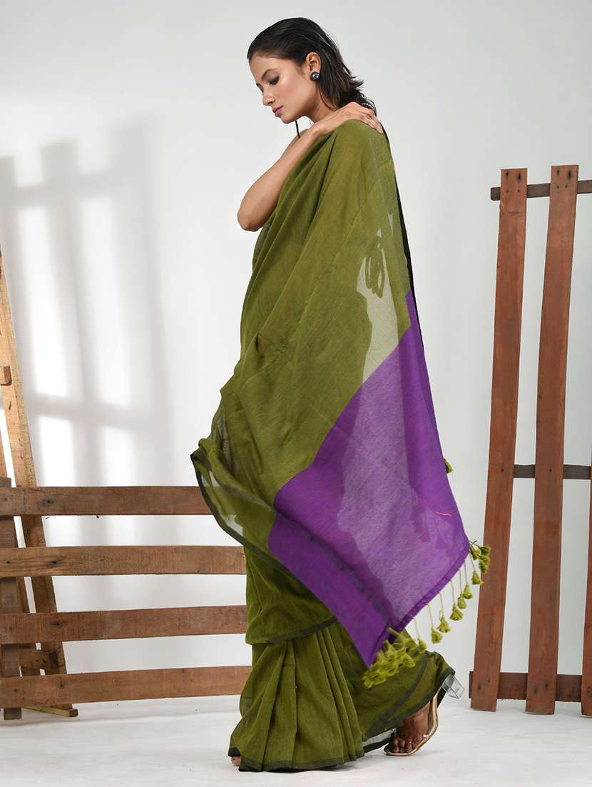 women solid handloom saree with blouse - 21839815 -  Standard Image - 2
