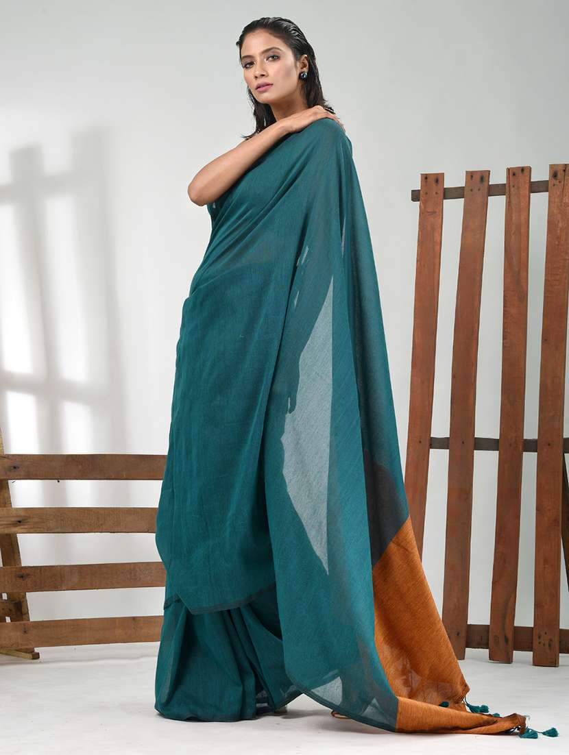 women solid handloom saree with blouse - 21839816 -  Standard Image - 2