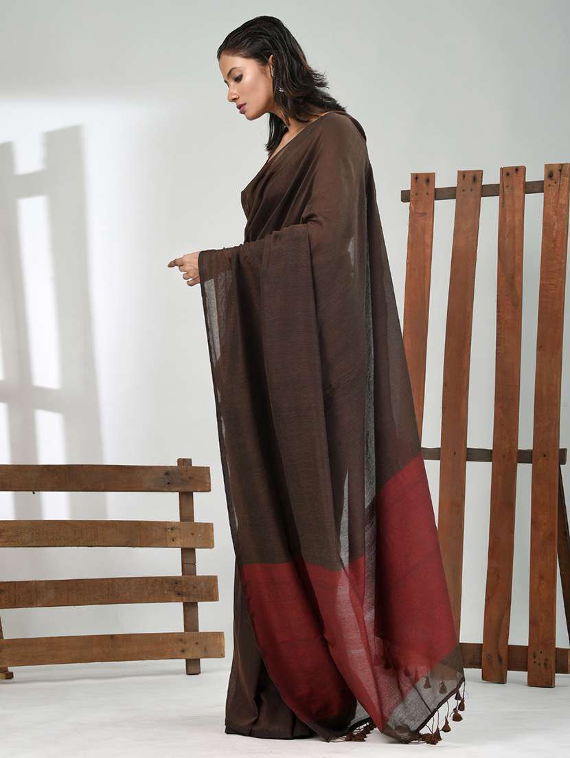 women solid handloom saree with blouse - 21839817 -  Standard Image - 2