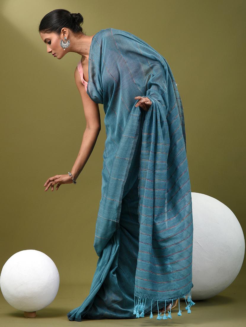 women striped handloom saree with blouse - 21839821 - Standard Image - 2