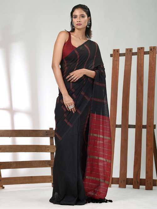 women striped handloom saree with blouse - 21839829 - Standard Image - 0