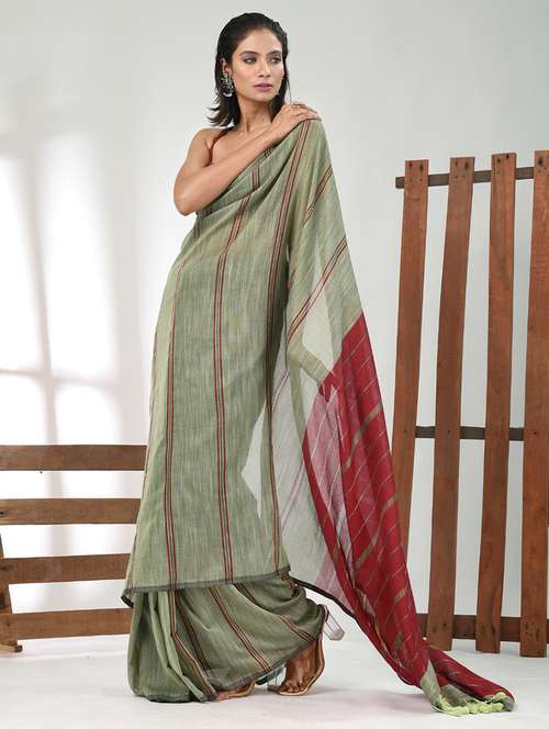 women striped handloom saree with blouse - 21839830 - Standard Image - 0