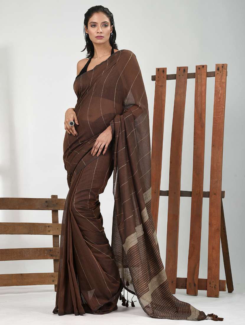 women striped handloom saree with blouse