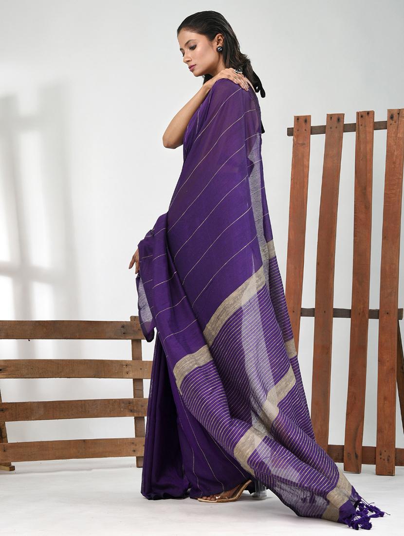 women striped handloom saree with blouse - 21839841 - Standard Image - 2