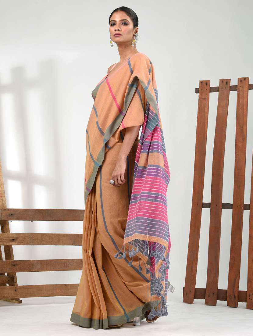 women striped handloom saree with blouse - 21839844 -  Standard Image - 2