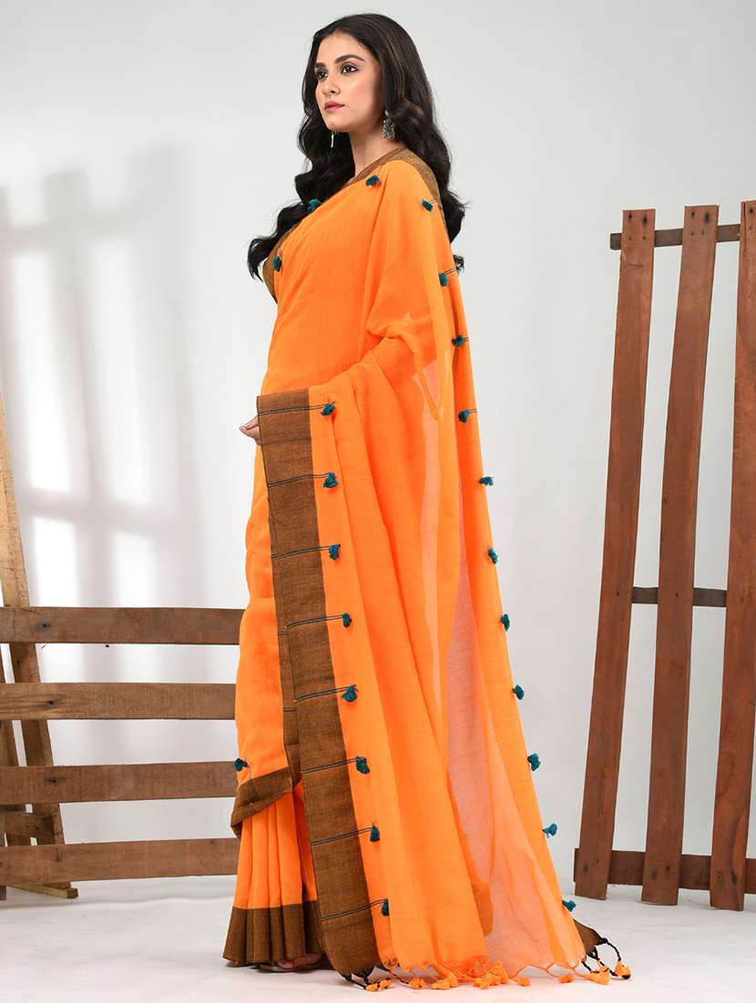 women orange handloom saree with blouse - 21839847 - Standard Image - 2
