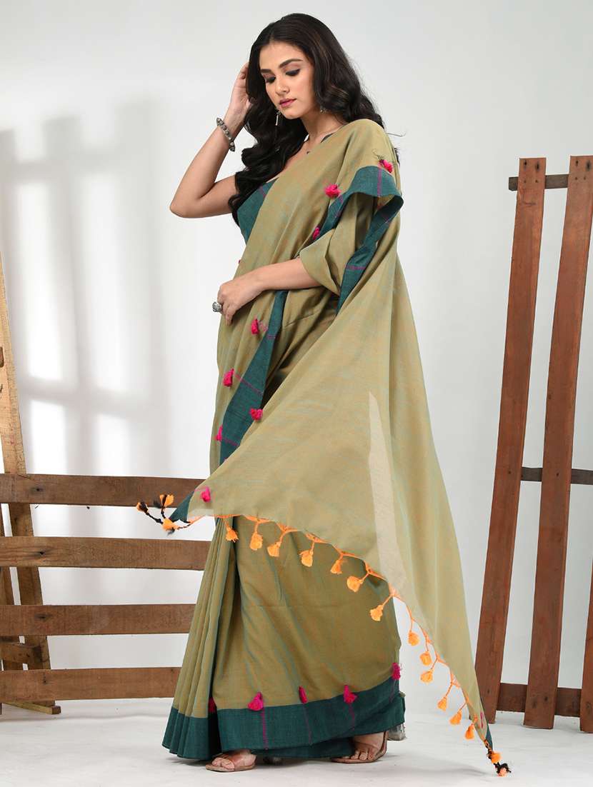 women olive handloom saree with blouse - 21839848 -  Standard Image - 2