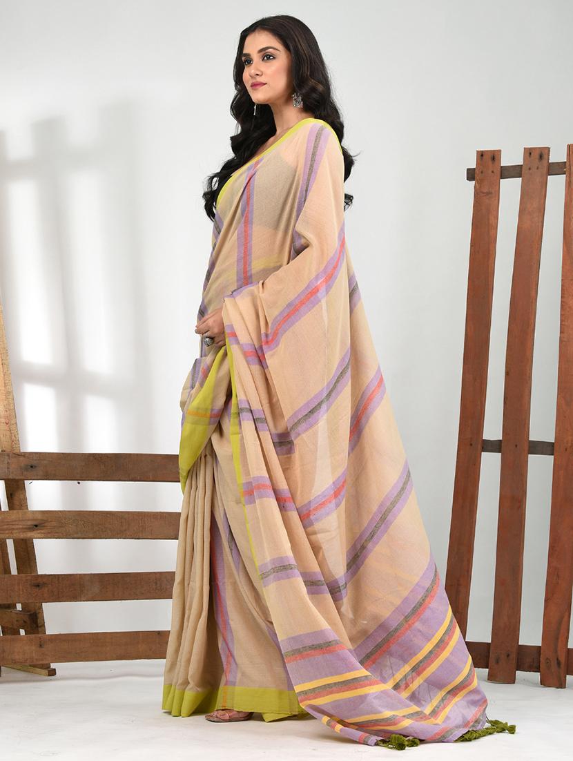 women striped handloom saree with blouse - 21839850 - Standard Image - 2