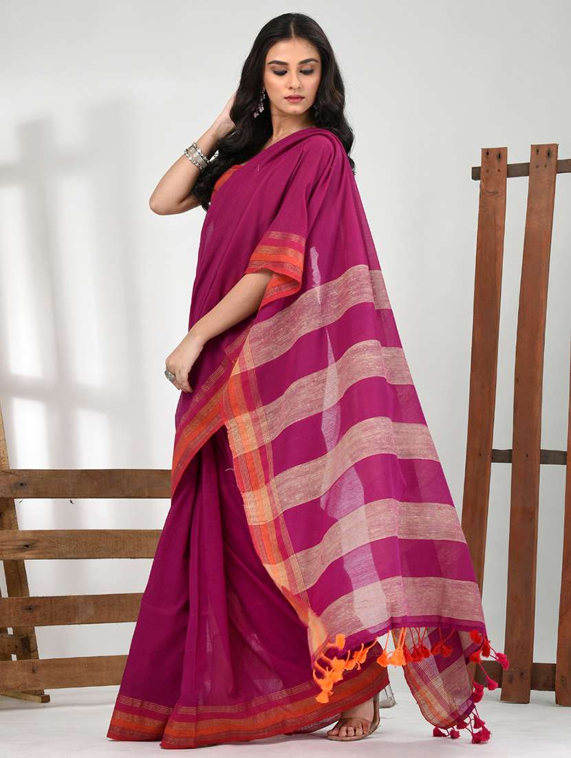 women solid handloom saree with blouse - 21839856 -  Standard Image - 2