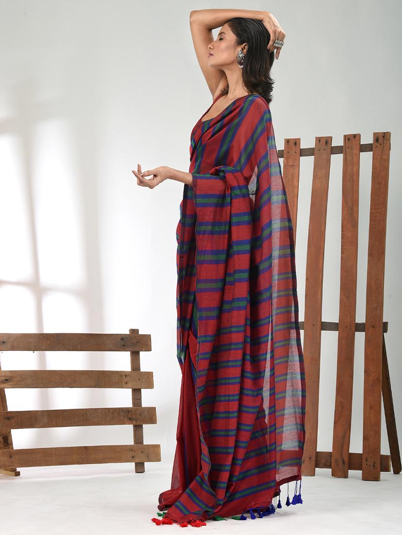 women striped handloom saree with blouse - 21839864 - Standard Image - 2