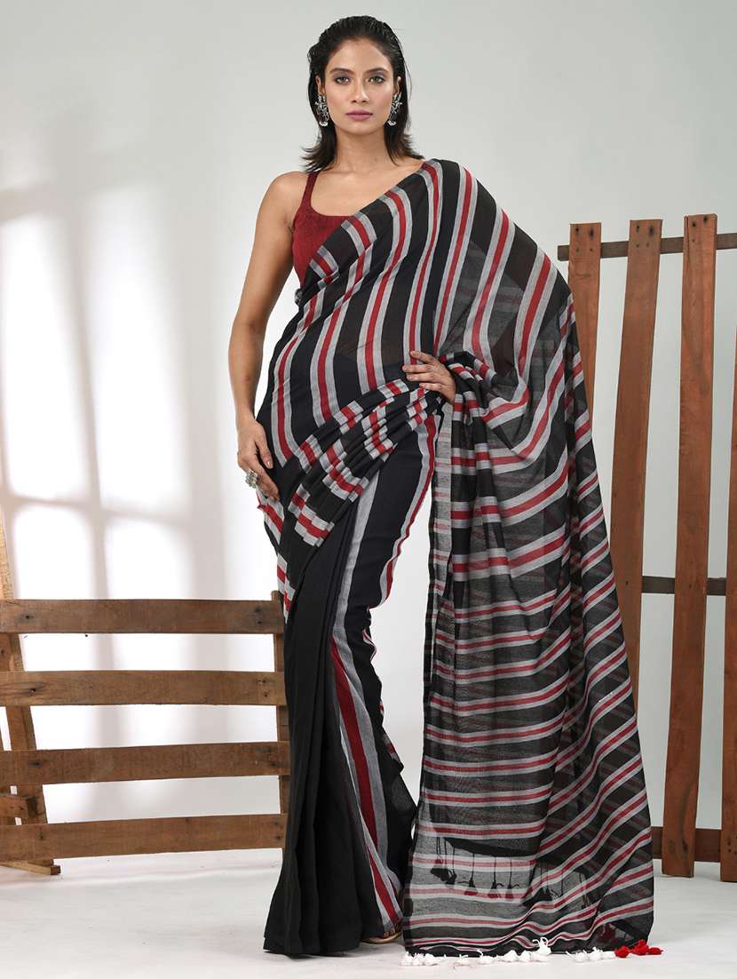 women striped handloom saree with blouse