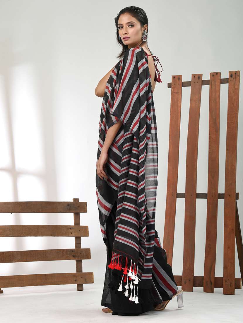 women striped handloom saree with blouse - 21839865 - Standard Image - 2