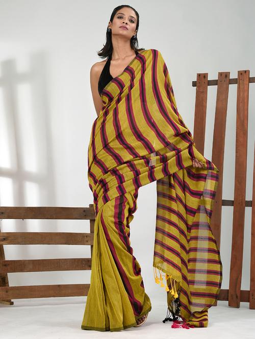 women striped handloom saree with blouse - 21839866 -  Standard Image - 0