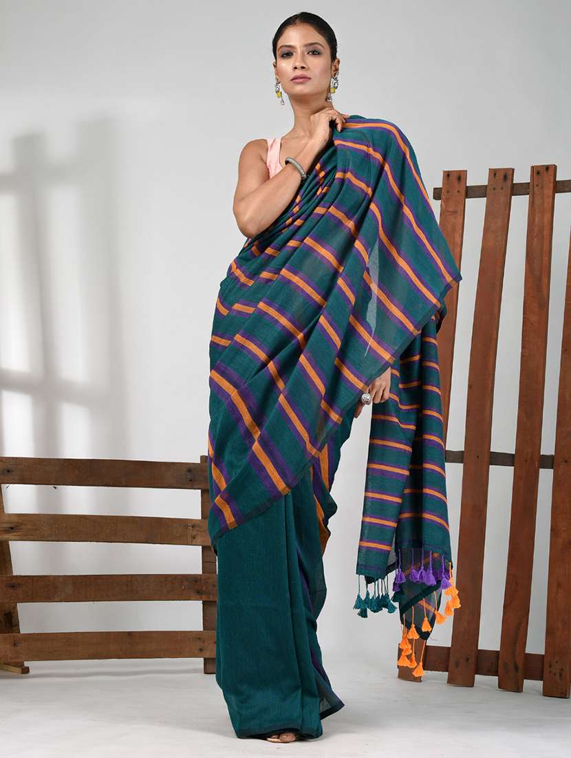 women striped handloom saree with blouse