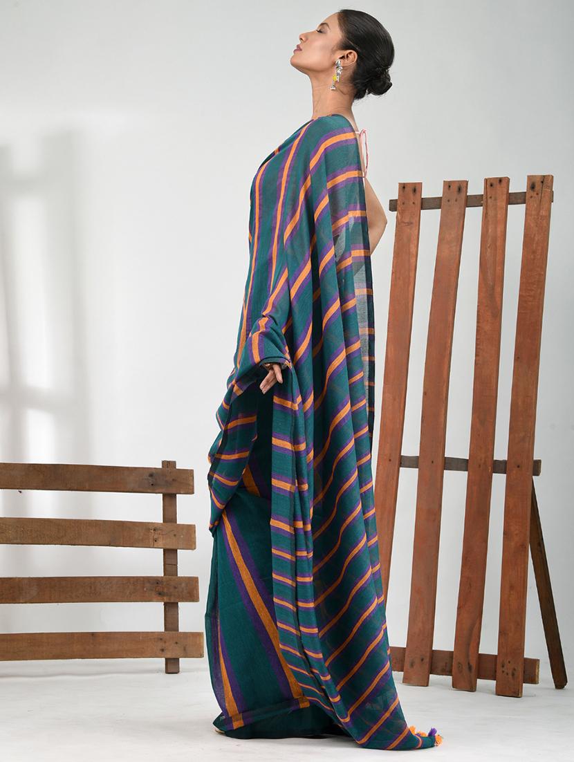 women striped handloom saree with blouse - 21839867 - Standard Image - 2
