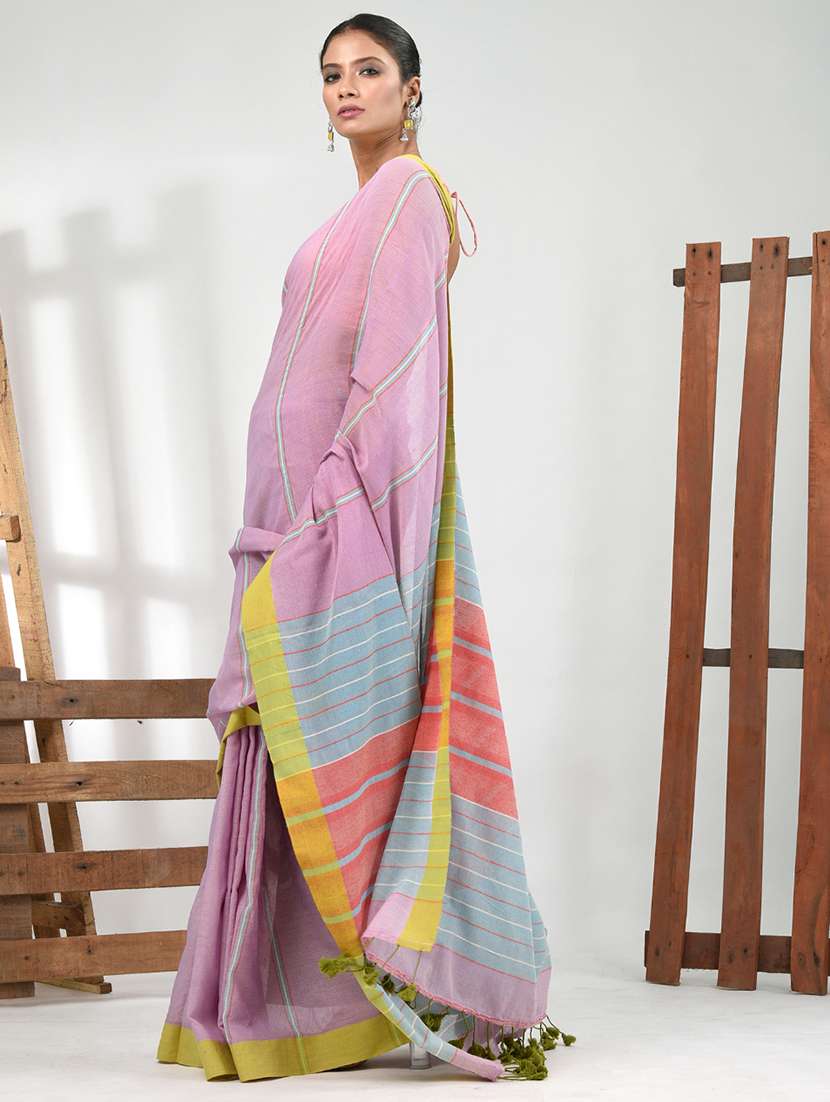 women striped handloom saree with blouse - 21839873 -  Standard Image - 2