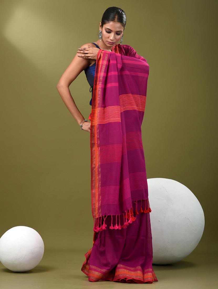 women striped handloom saree with blouse - 21839874 - Standard Image - 2