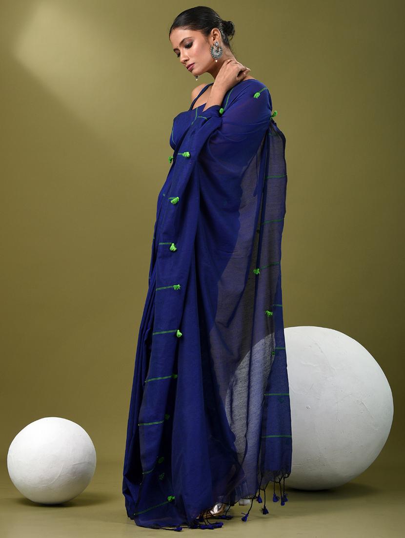women blue handloom saree with blouse - 21839882 - Standard Image - 2