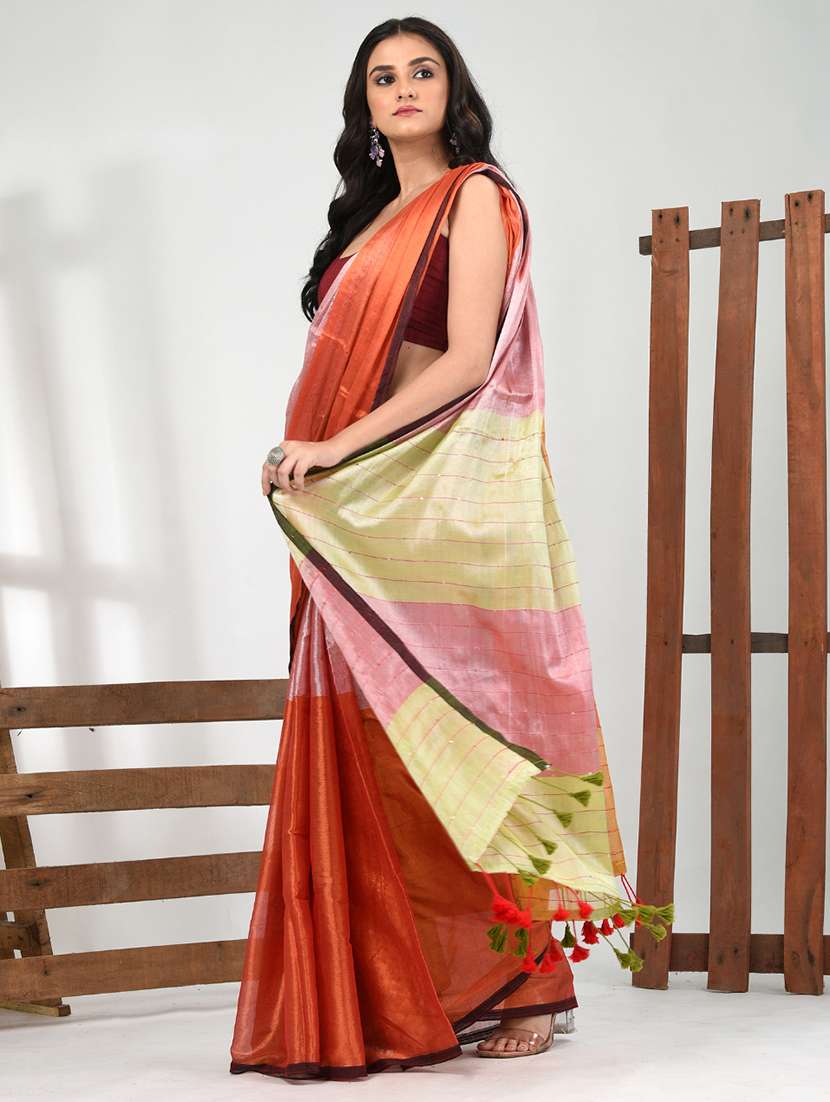 women pink handloom saree with blouse - 21839888 -  Standard Image - 2