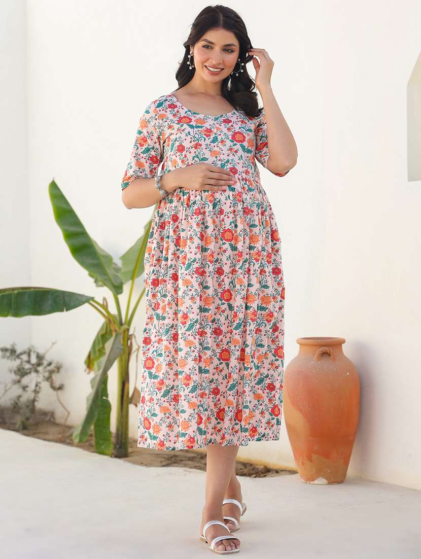 women floral elbow sleeve maternity wear