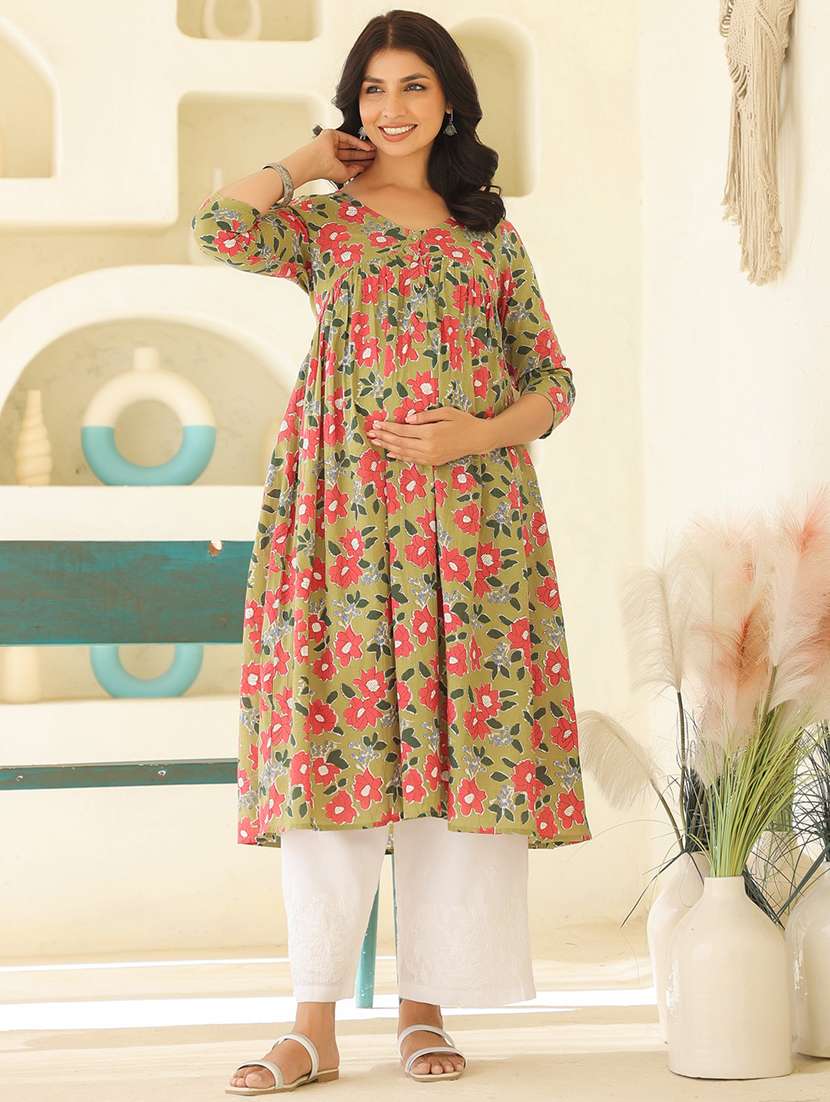 women three quarter sleeve maternity wear kurta