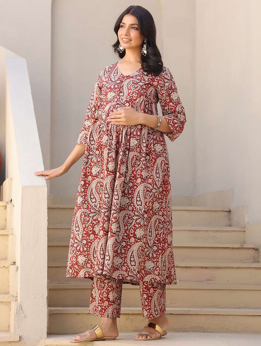 women three quarter sleeve maternity wear kurta pant set