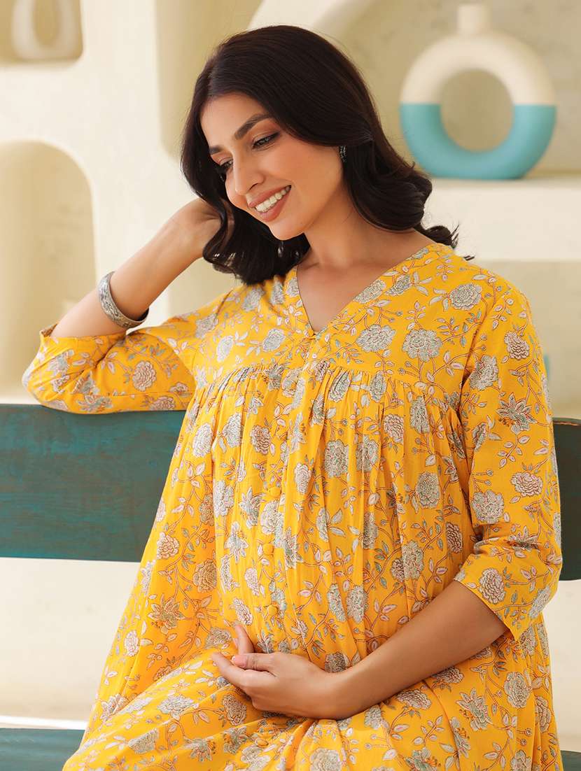 women three quarter sleeve maternity wear kurta - 21839913 -  Standard Image - 2