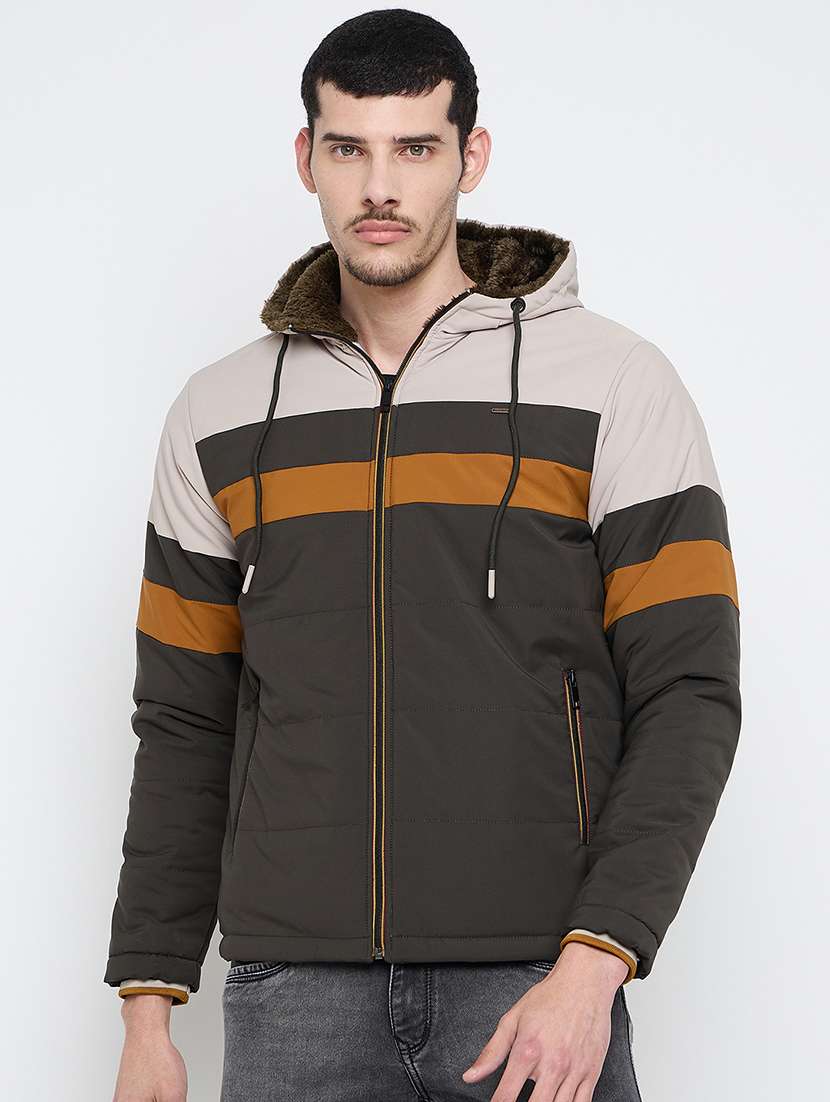 men color blocked hooded puffer jacket