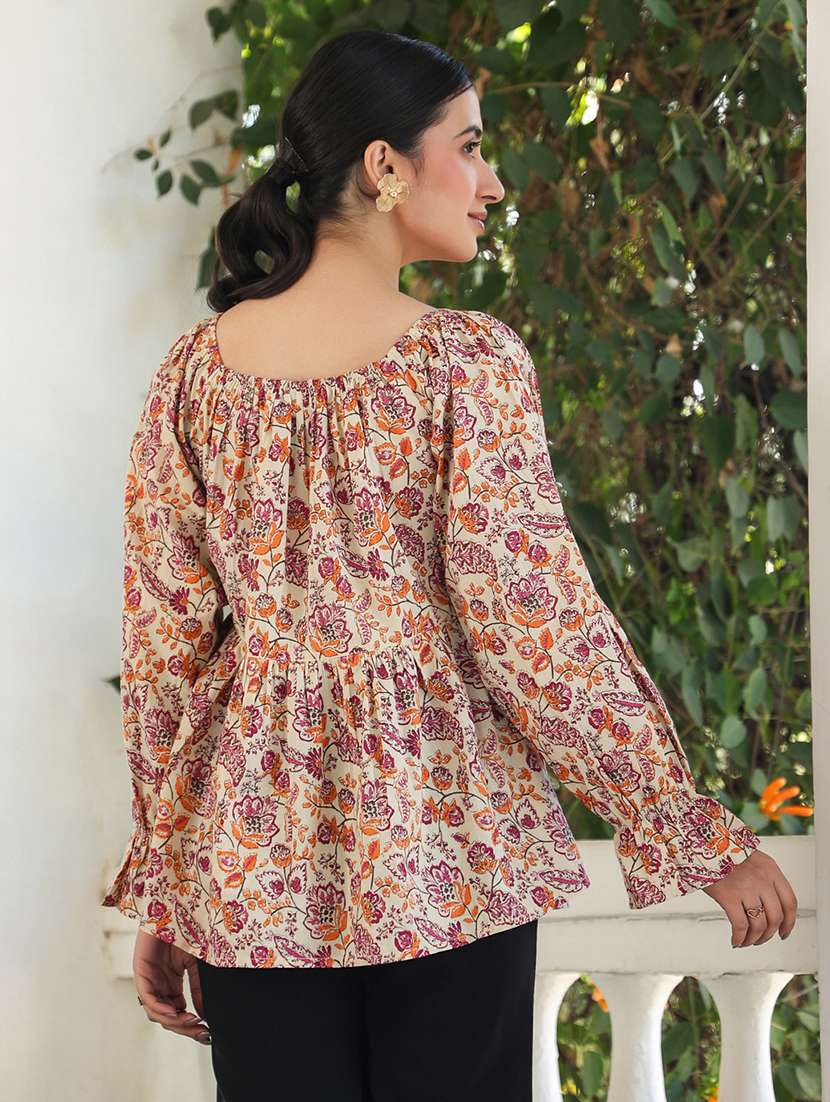 women printed puff sleeves peplum top - 21840079 -  Standard Image - 2