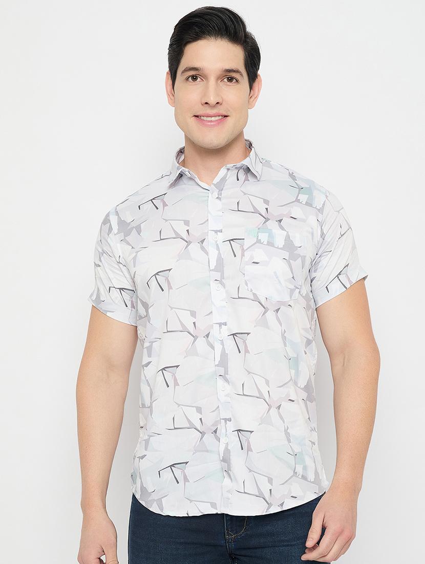 men printed short sleeve slim fit casual shirt - 21840126 -  Zoom Image - 0