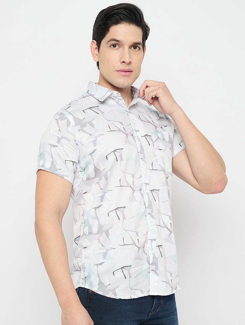 men printed short sleeve slim fit casual shirt - 21840126 - Standard Image - 2