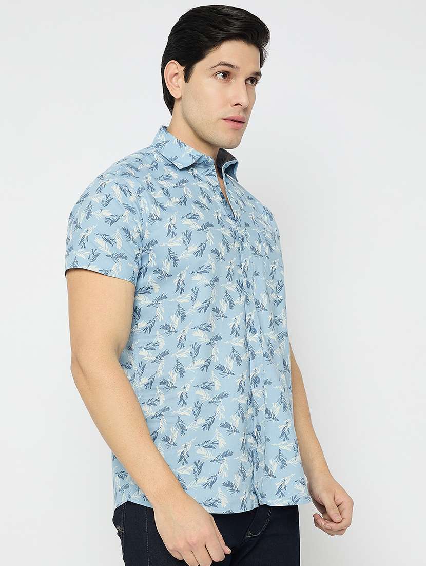 men printed short sleeve slim fit casual shirt - 21840128 -  Standard Image - 2