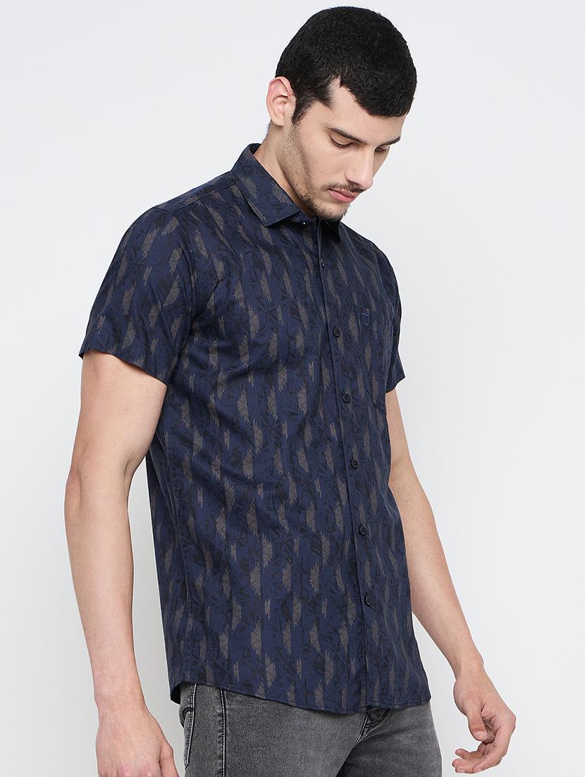 men printed short sleeve slim fit casual shirt - 21840129 - Standard Image - 2