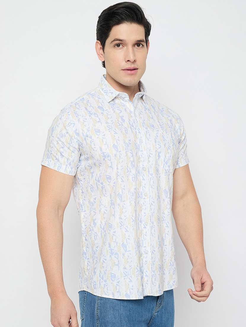 men printed short sleeve slim fit casual shirt - 21840130 -  Standard Image - 2