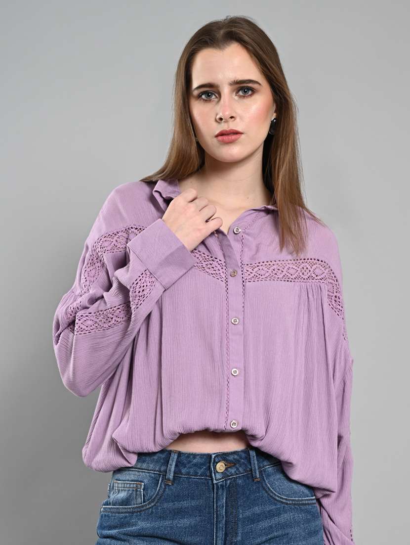 women solid collared regular shirt