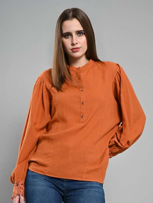 women solid puff sleeves regular top - 21840173 - Standard Image - 0