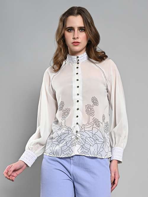 women embroidered raglan sleeves regular shirt - 21840176 - Standard Image - 0