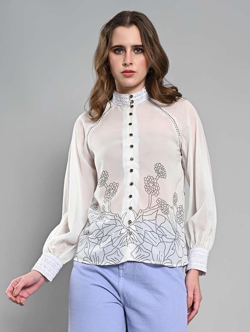 women embroidered raglan sleeves regular shirt - 21840176 - Zoom Image - 0