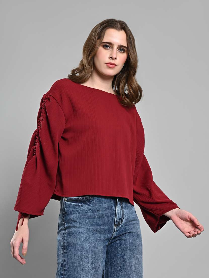 women ruched sleeves regular top - 21840216 -  Standard Image - 2
